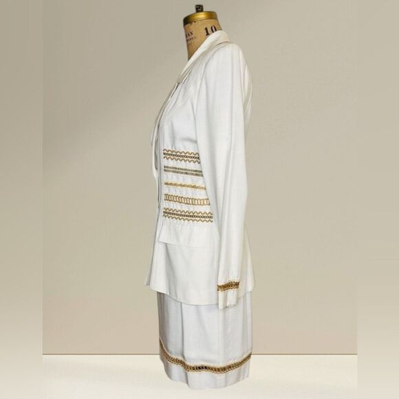 Vtg Nina K 90s cream rayon mix embroidered beaded cut out skirt suit size Small - Picture 2 of 16